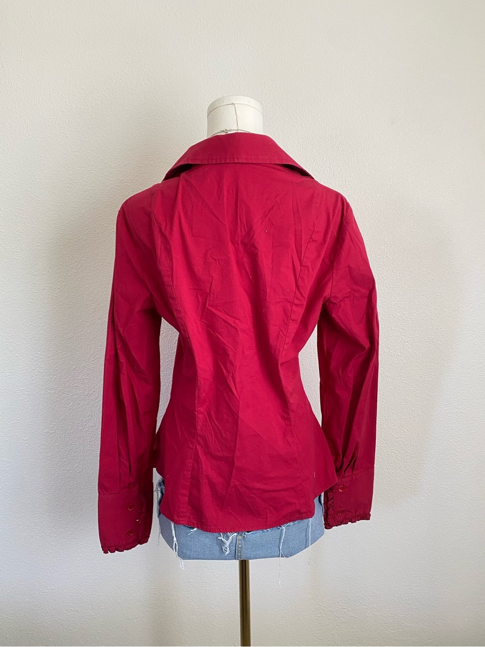 Vintage Ashley Cerise Long Sleeve Button Up Blouse Ruffled Trim Chest Panel - Picture 4 of 6